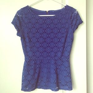 Royal Blue Peplum Top, Lace with Liner, XS